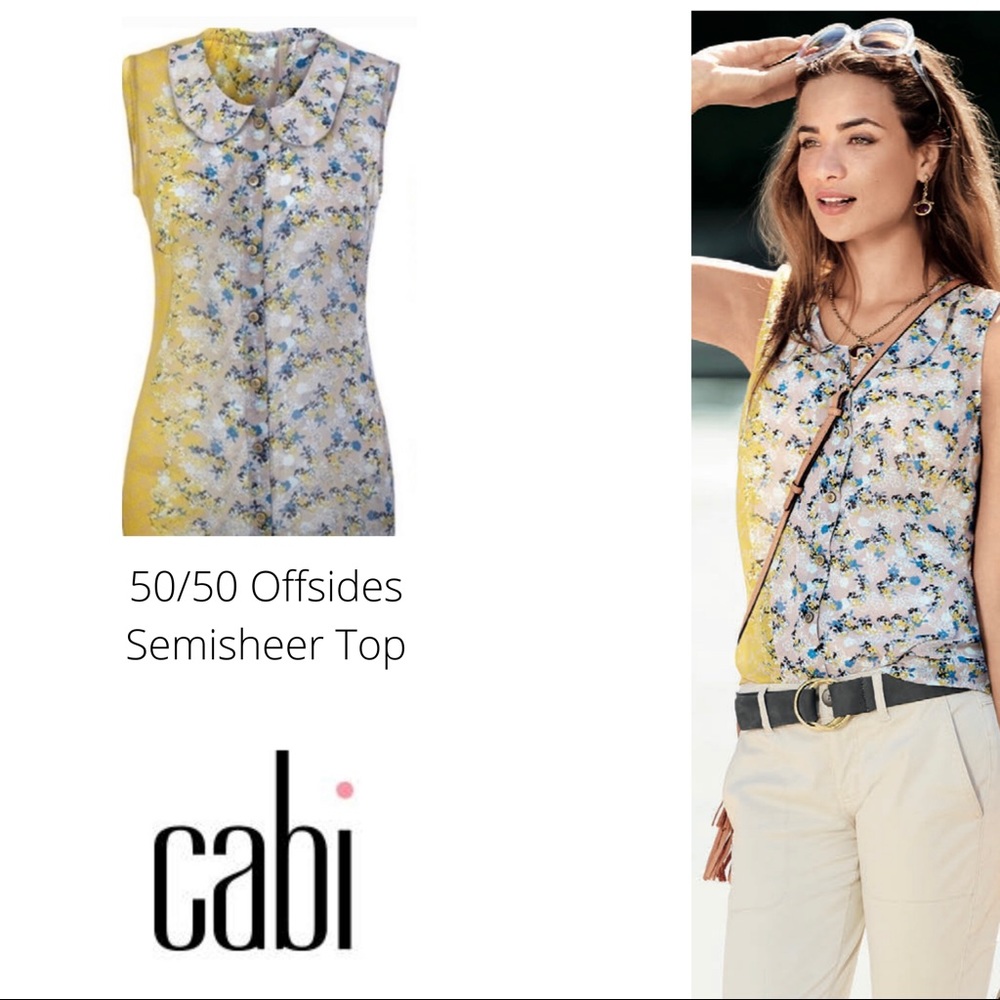 NWT  CAbi 50/50 Offsides Semisheer Print Top